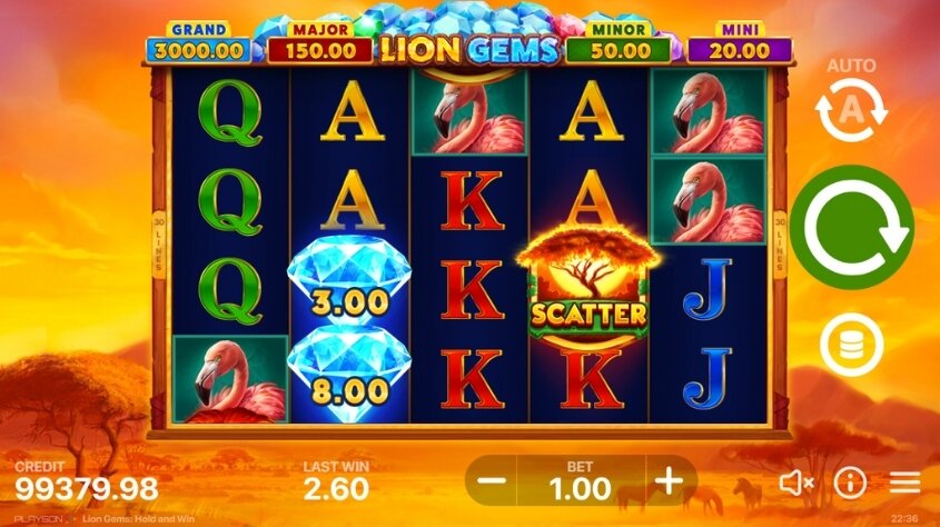 Lion Gems Hold & Win สล็อต Playson เครดิตฟรี