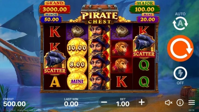 Pirate Chest Hold & Win สล็อต Playson เครดิตฟรี